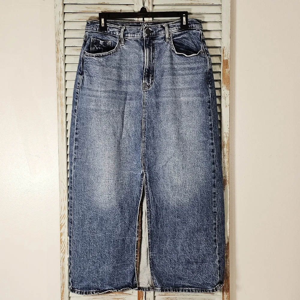 a.n.a. High Rise Denim Maxi Skirt Size 10 Modest Western Boho Prairie Jean Skirt - Picture 2 of 10